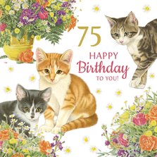 Verjaardagskaart kittens en boeketten
