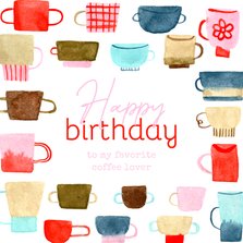 Verjaardagskaart kleurrijk koffiemokken illustratie