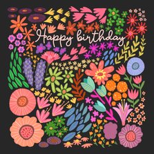 Verjaardagskaart kleurrijke wilde bloemen vierkant