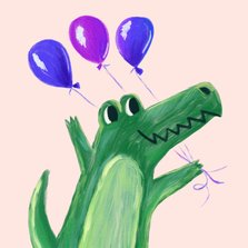 Verjaardagskaart krokodil ballon