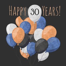 Verjaardagskaart leeftijd en stijlvolle mannelijke ballonnen
