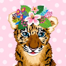 Verjaardagskaart lieve baby tijger bloemen