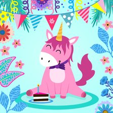 Verjaardagskaart lieve unicorn met taartje
