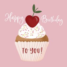 verjaardagskaart met cupcake en kers