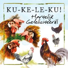 Verjaardagskaart met hanen: Ku-ke-le-ku!