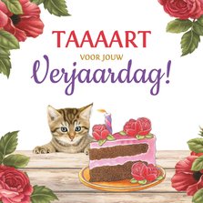 Verjaardagskaart met kitten taart voor je verjaardag