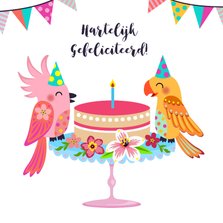 Verjaardagskaart met vogels en taart