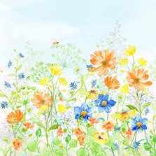 Verjaardagskaart met vrolijk gekleurde zomerbloemen