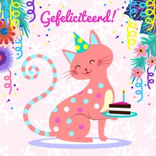 Verjaardagskaart met vrolijke kat en slingers 
