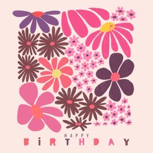 Verjaardagskaart moderne bloemen in roze kleuren
