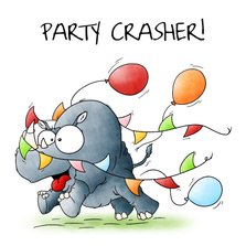 Verjaardagskaart neushoorn - Party Crasher!