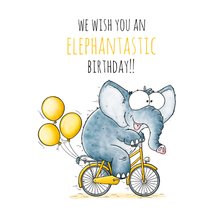 Verjaardagskaart Olifant op de fiets - Elephtantic Birthday!