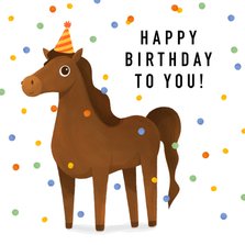Verjaardagskaart paard confetti happy birthday feestje