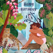 Verjaardagskaart panter tijger waterval jungle