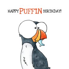 Verjaardagskaart papegaaiduiker happy puffin birthday!