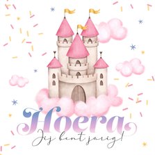 Verjaardagskaart prinsessen kasteel confetti magisch
