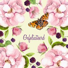 Verjaardagskaart Romantische roos met vlinder