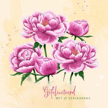Verjaardagskaart roze pioenrozen