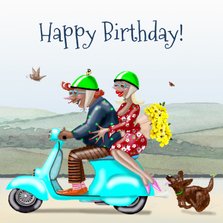Verjaardagskaart Samen op de scooter