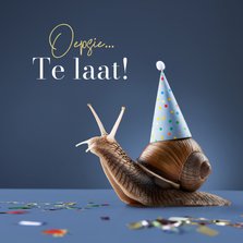 Verjaardagskaart te laat slak confetti grappig oeps