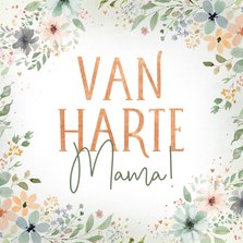 Verjaardagskaart van harte mama met bloemenkader koper