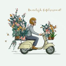 Verjaardagskaart Vespa met bloemen