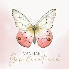Verjaardagskaart vlinder roze met watercolor