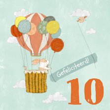 Verjaardagskaart voor kind met luchtballon en konijn