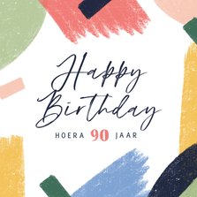 Verjaardagskaart vrolijk kleuren abstract 90 jaar