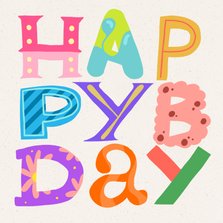 Verjaardagskaart vrolijke letters 'Happy Bday'