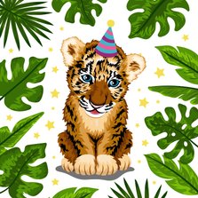 Verjaardagskaart vrolijke tijger jungle voor kind