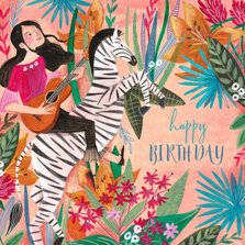Verjaardagskaart zebra met botanisch bloemen