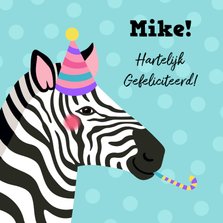 Verjaardagskaart zebra met feesthoed