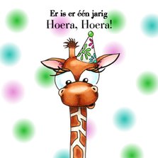 Verjaardagskaarten giraffe met feesthoedje