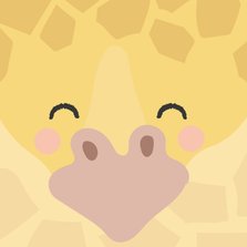 Vierkant kaartje met een gezicht van een Giraffe, groetjes!