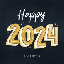 Vierkant nieuwjaarskaartje happy 2024 typografisch