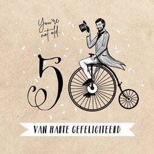 Vintage verjaardagskaart 50 jaar fiets man confetti