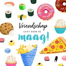 Vriendschap kaart met lekker eten sushi donuts cupcakes 