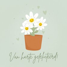 Vrolijk felicitatiekaartje groen met lachend bloemetjes