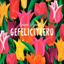 Vrolijk gekleurde kaart met tulpen