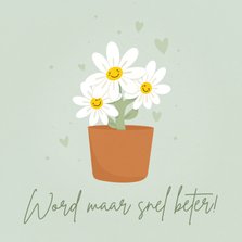 Vrolijk groene beterschapskaart met glimlachende bloemen