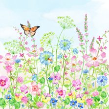 Vrolijke bloemenweide met vlinders