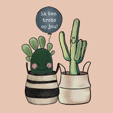 Vrolijke coachingskaart 'Ik ben trots op jou!' met cactussen