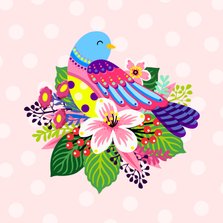 Vrolijke en kleurrijke dierenkaart met leuke vogel