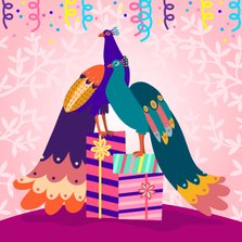 Vrolijke en stijlvolle verjaardagskaart met pauwen 