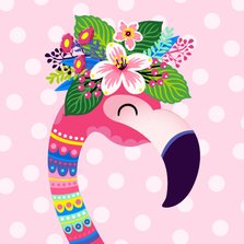 Vrolijke flamingo en bloemen verjaardagskaart