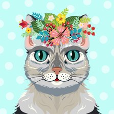 Vrolijke kat dierenkaart met botanisch thema