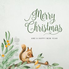 Vrolijke kerstkaart merry christmas met eekhoorn