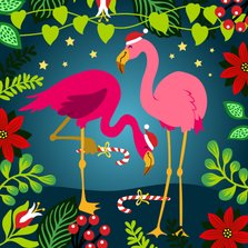 Vrolijke kerstkaart met flamingo's