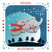 Vrolijke kerstkaart met vliegend olifantje